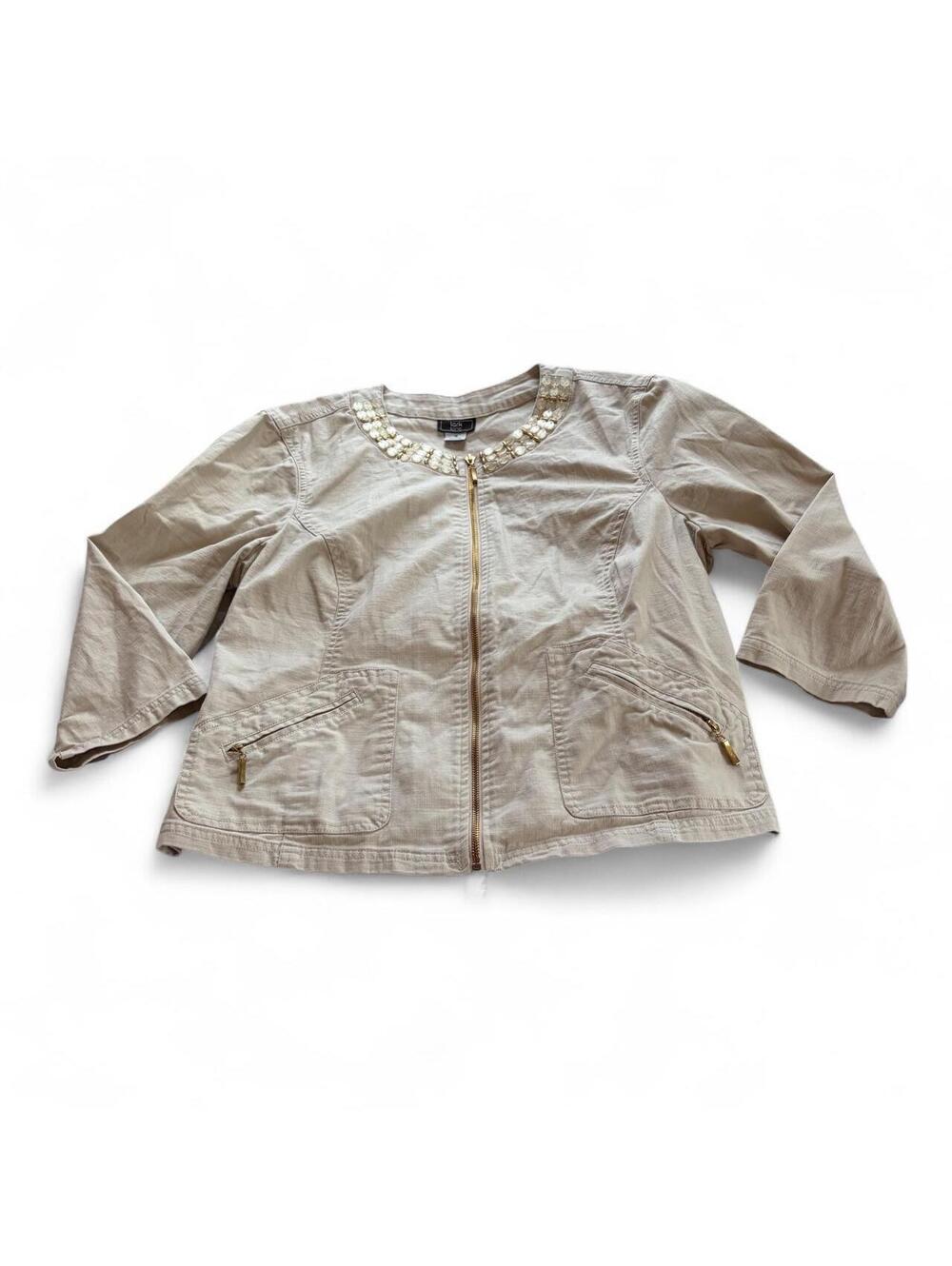 Lark Lane Embellished Utility Gold Zip Up Cream Off White Jacket Size 16